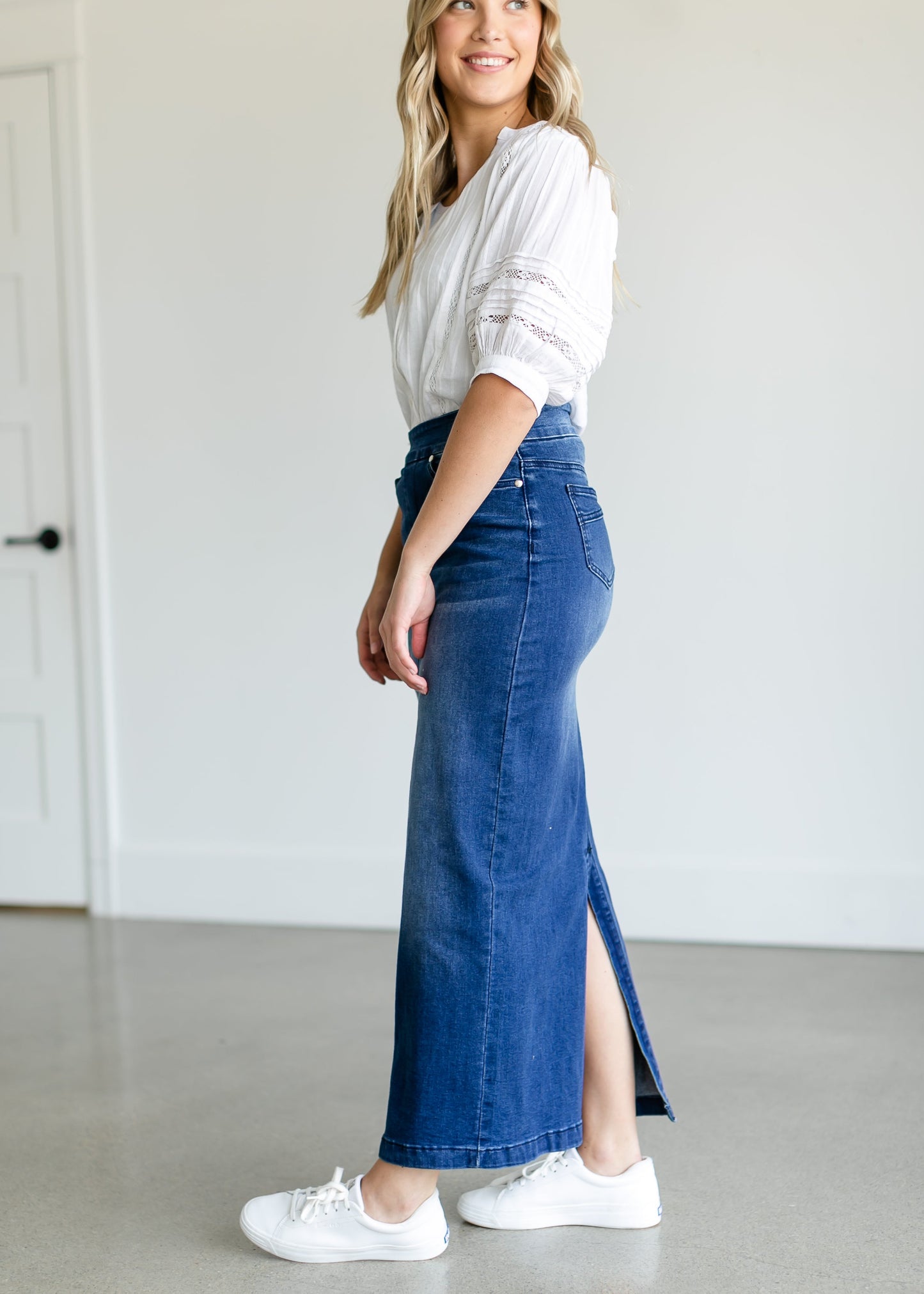 Donna Medium Wash Long Denim Skirt IC Skirts