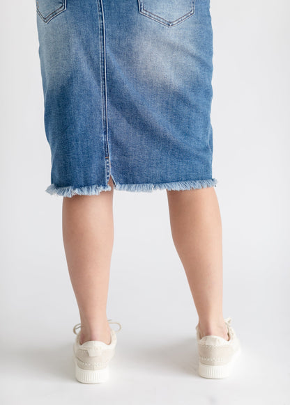 Drew Raw Hem Midi Denim Skirt IC Skirts