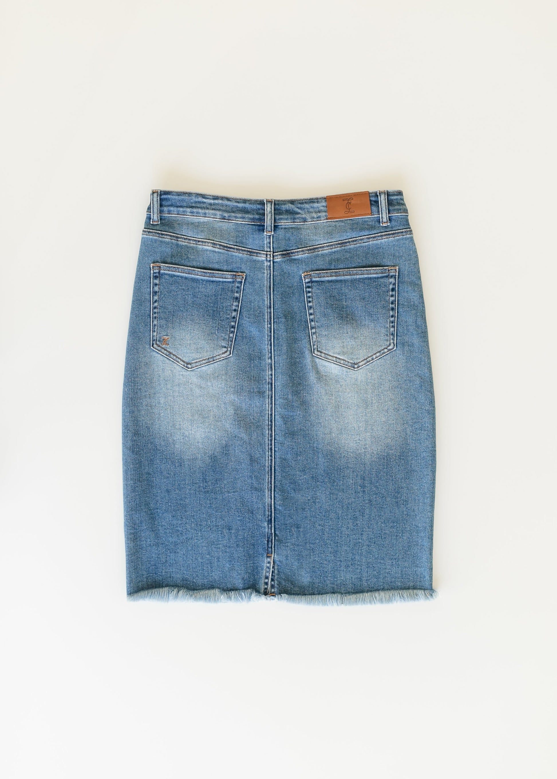 Drew Raw Hem Midi Denim Skirt IC Skirts