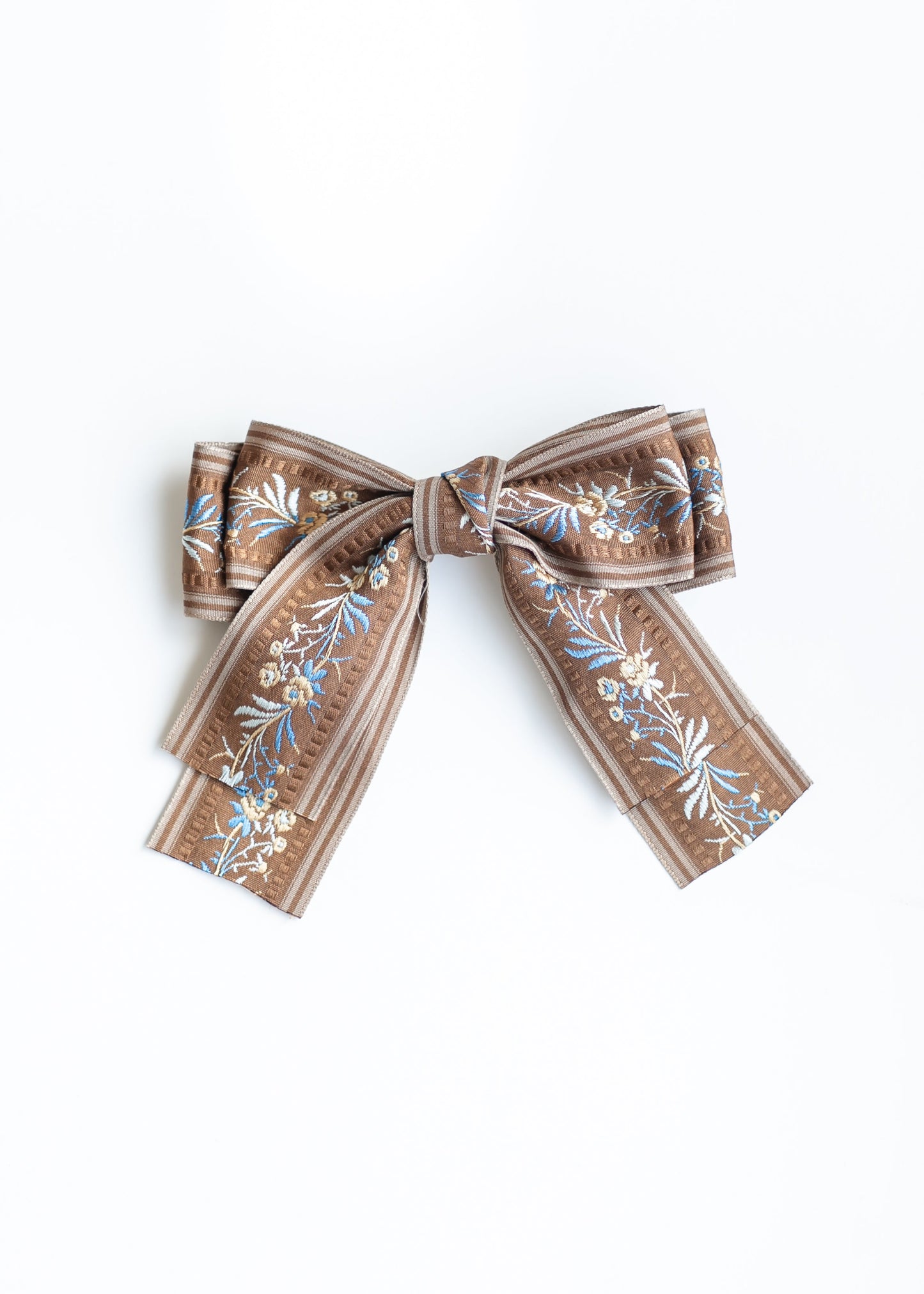 Embroidered Bow Hair Clip Accessories Brown