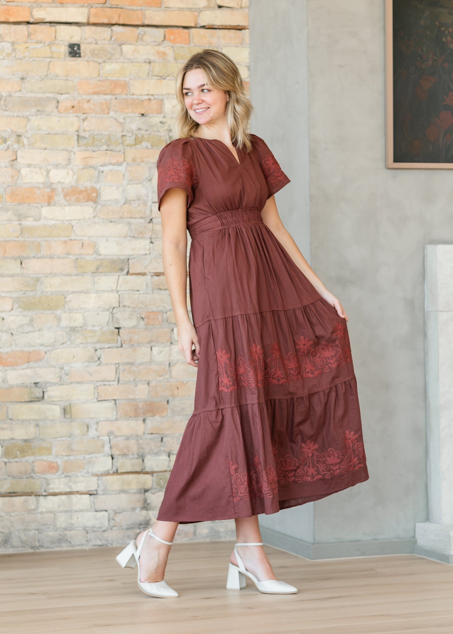 Embroidered Detail V-neck Maxi Dress FF Dresses