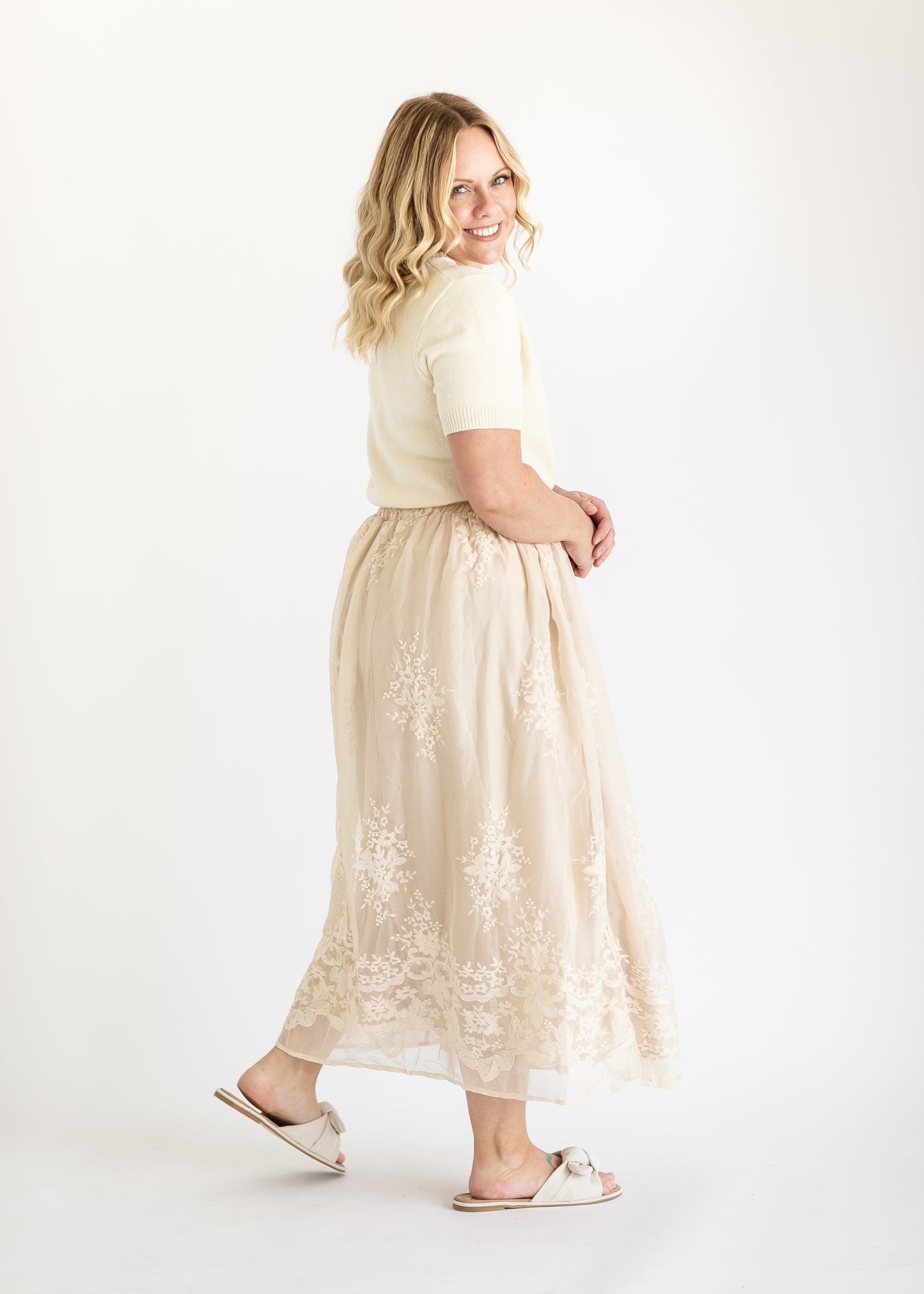 Embroidered Lined Maxi Skirt FF Skirts