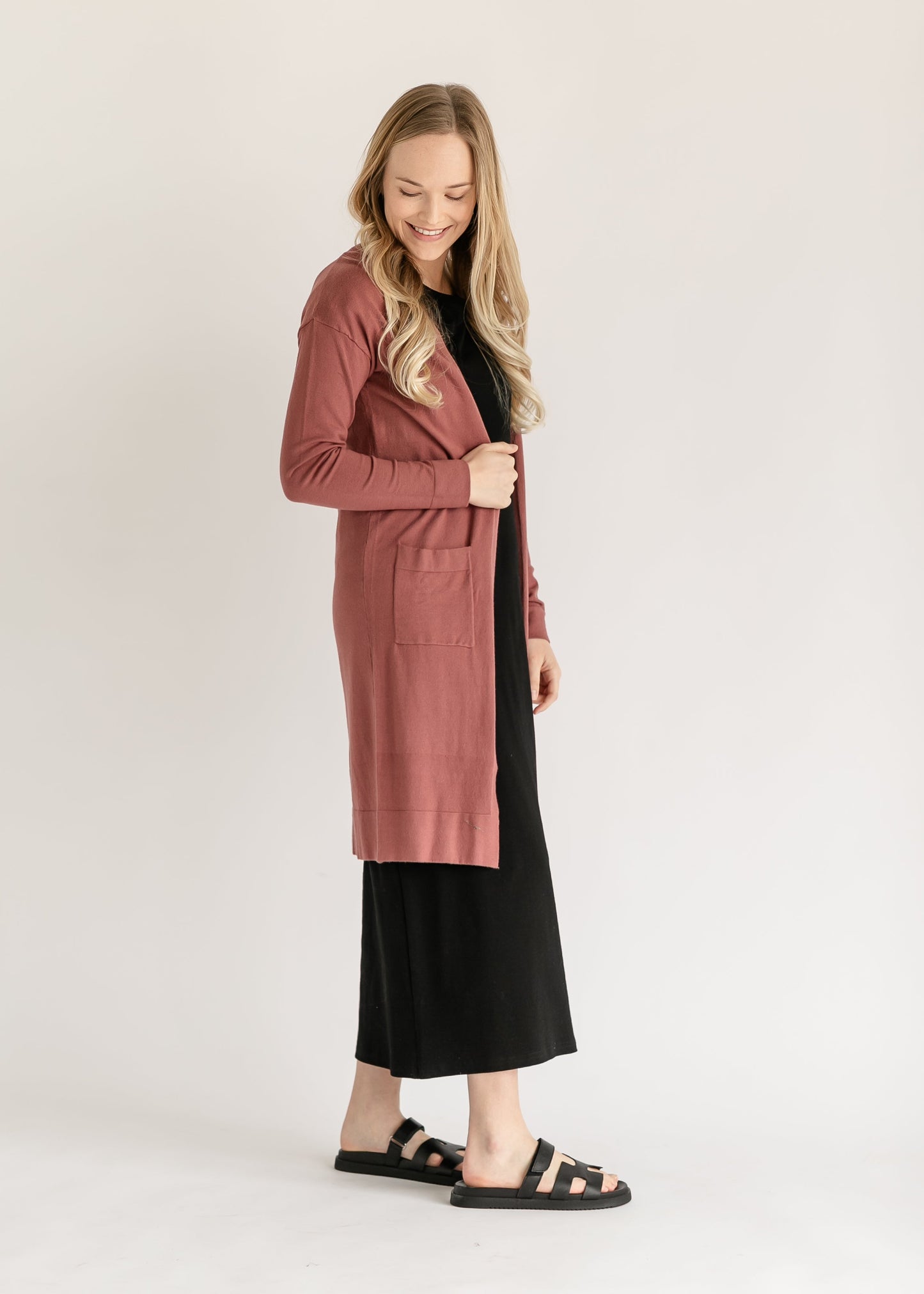 Essential Long + Soft Cardigan IC Tops Dusty Mauve / XS