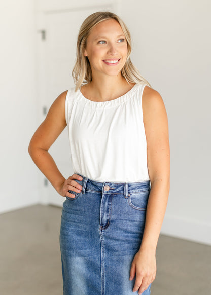 Essential Pleated Neck Layering Tank IC Tops Ivory / XS