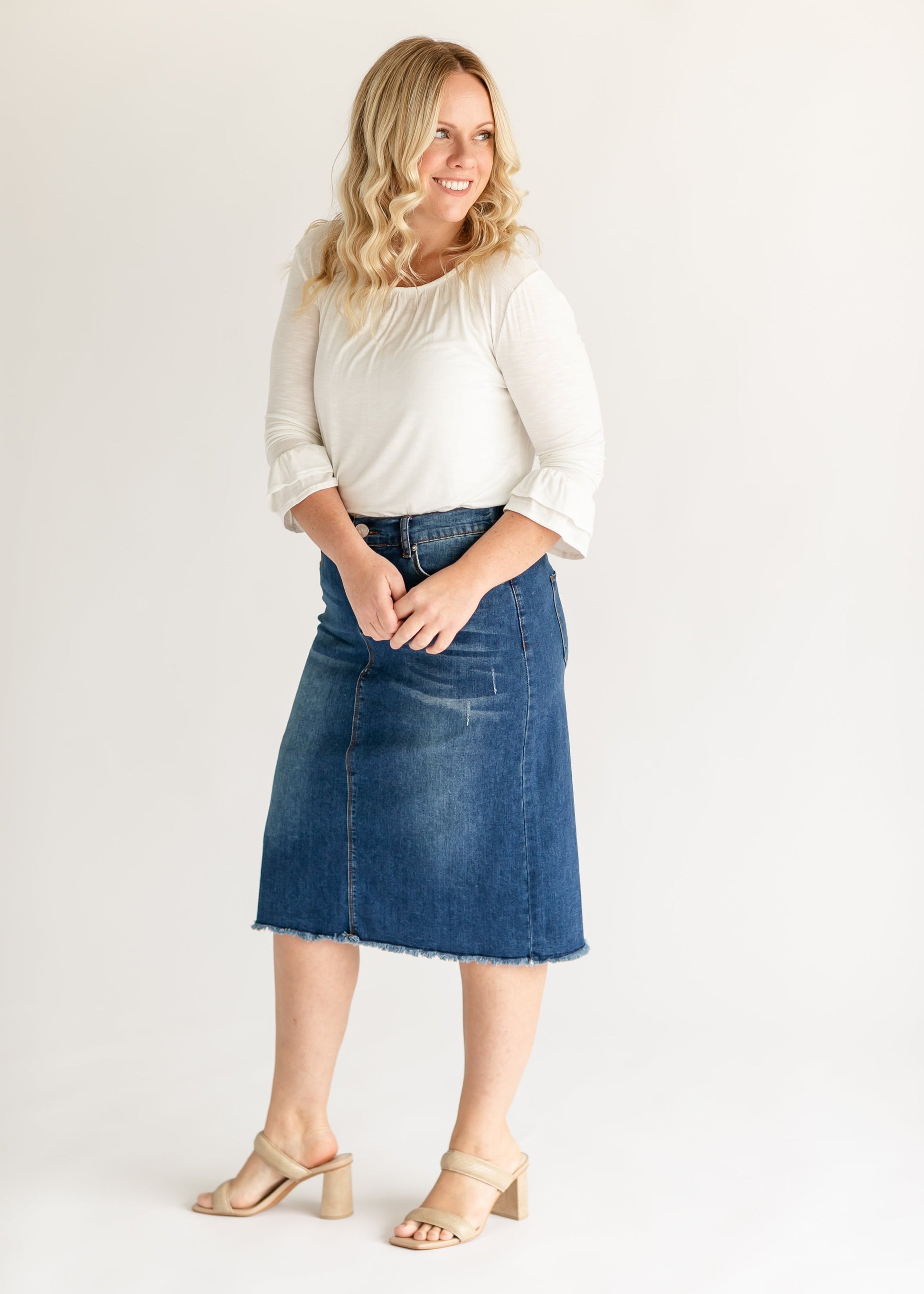 Eva Raw Hem Stitched Midi Skirt IC Skirts