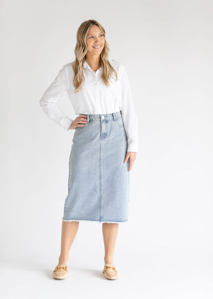 Everly Light Wash Midi Denim Skirt IC Skirts