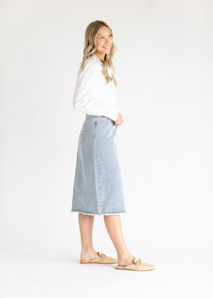 Everly Light Wash Midi Denim Skirt IC Skirts