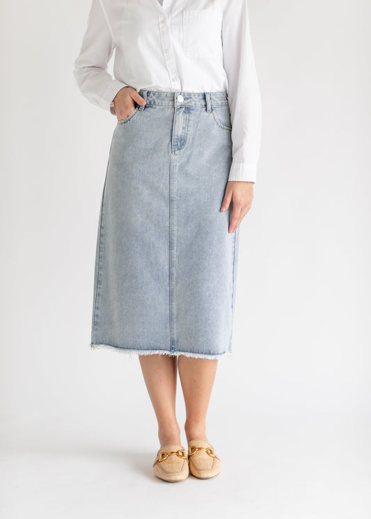 Everly Light Wash Midi Denim Skirt IC Skirts