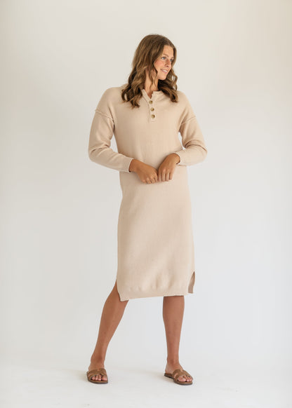 Fawna Henley Waffle Knit Midi Dress FF Dresses