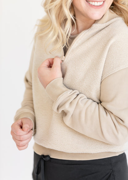 Fleece Half Zip Pullover Sweatshirt FF Tops