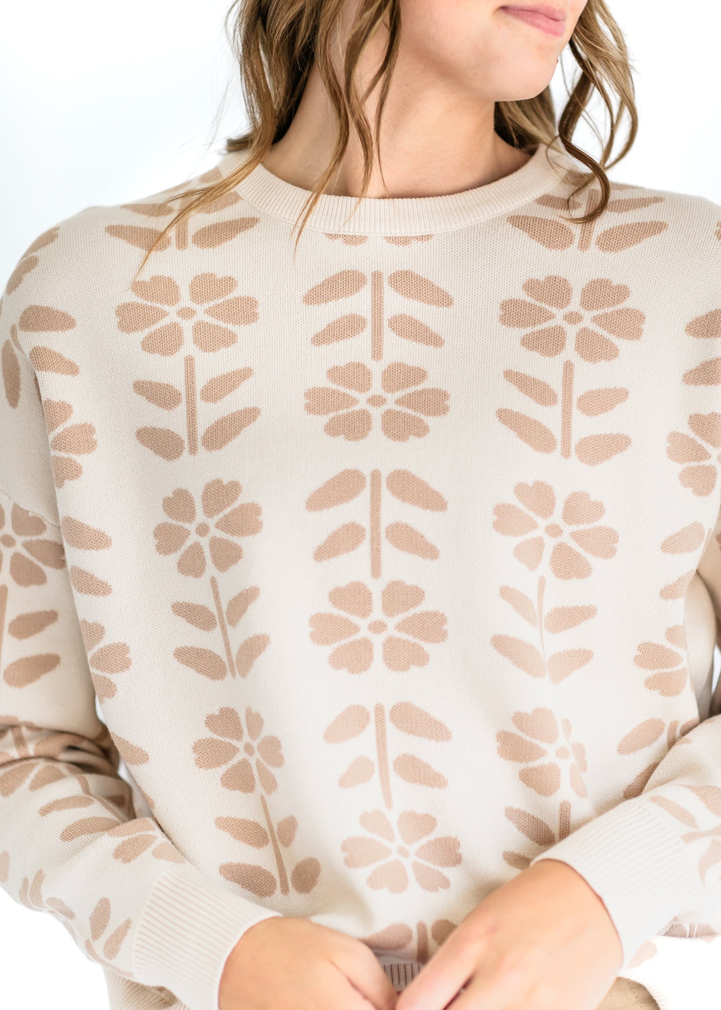 Floral Jacquard Crewneck Sweater FF Tops