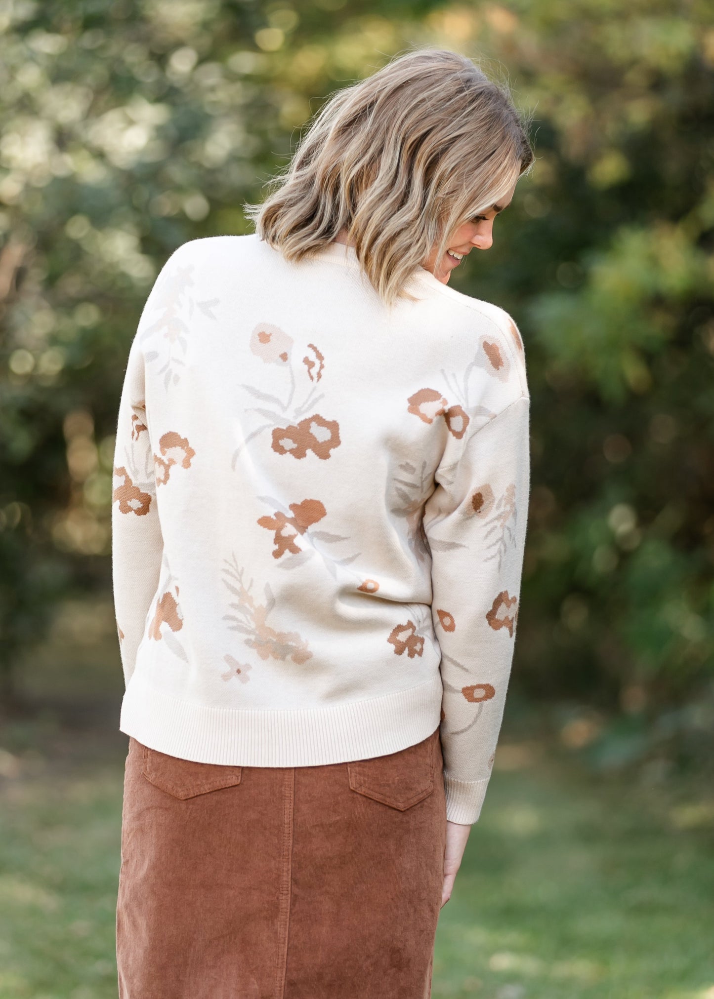 Floral Jacquard Long Sleeve Sweater FF Tops