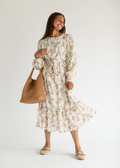 Floral Printed Ruffle Midi Dress FF Dresses