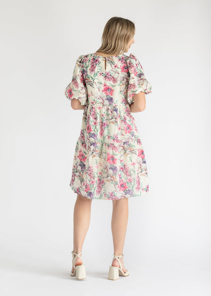 Floral Puff Sleeve Tiered Midi Dress FF Dresses