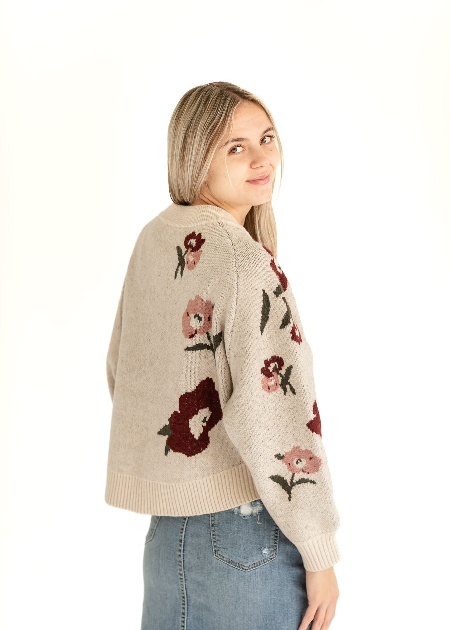 Floral Soft Knit Taupe Sweater FF Tops