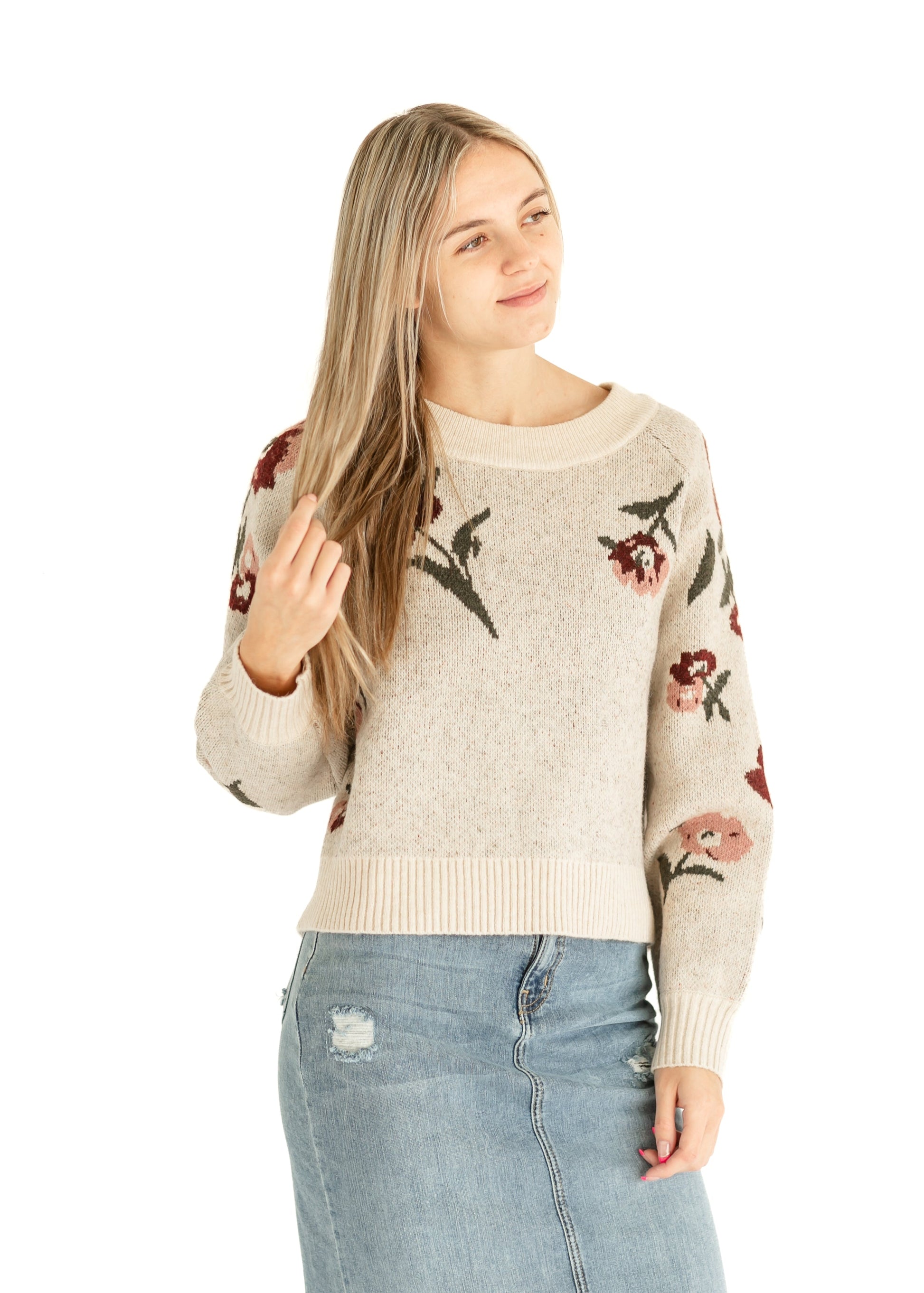 Floral Soft Knit Taupe Sweater FF Tops