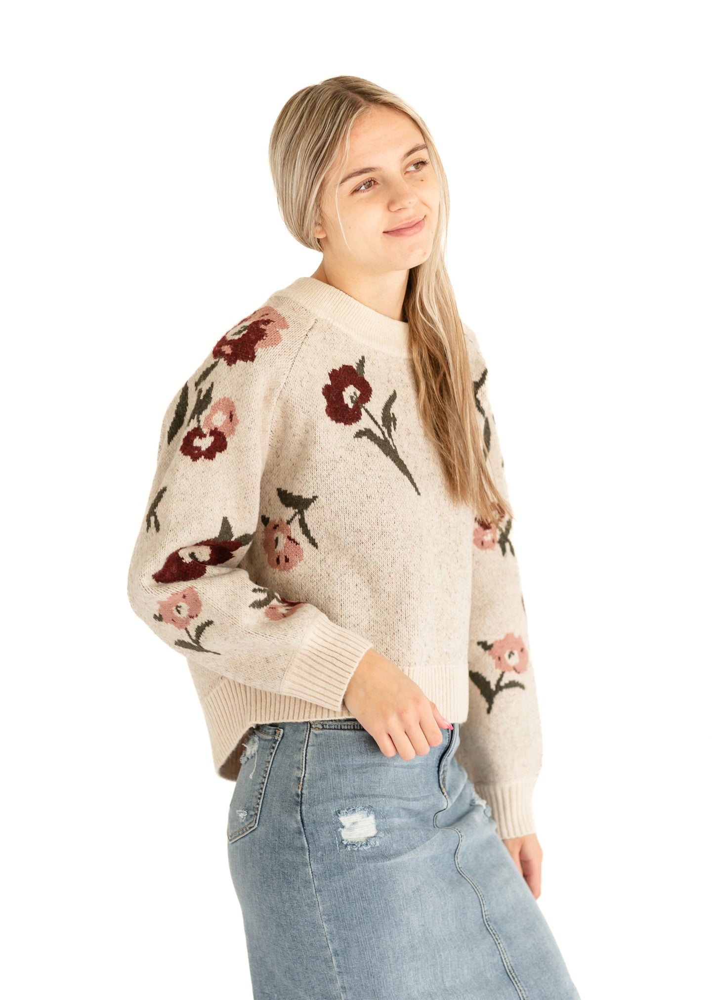 Floral Soft Knit Taupe Sweater FF Tops