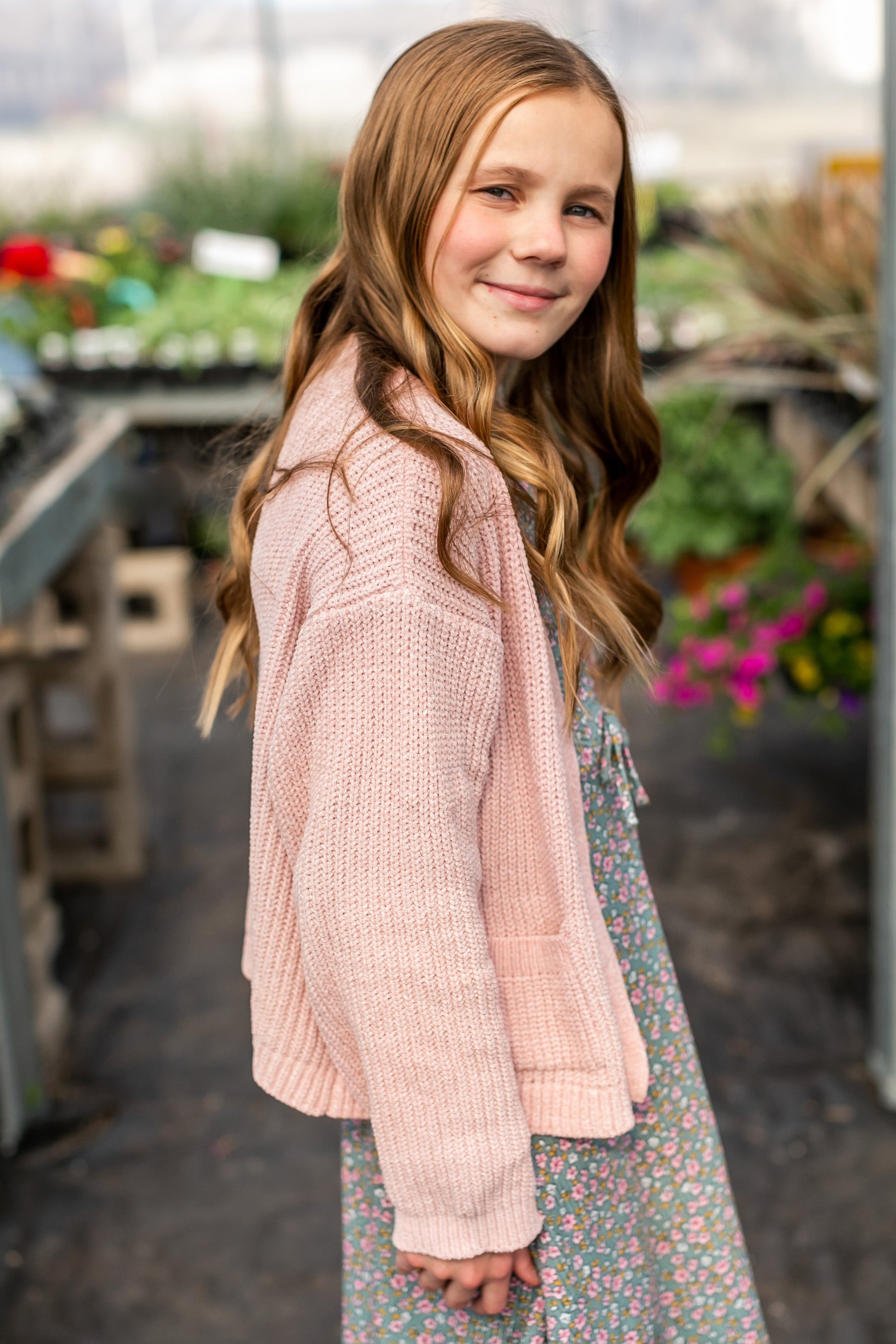 Girl's Chenille Front Button Cardigan Girls