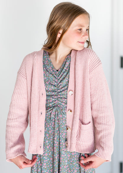 Girl's Chenille Front Button Cardigan Girls