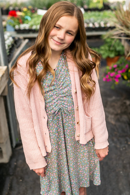 Girl's Chenille Front Button Cardigan Girls