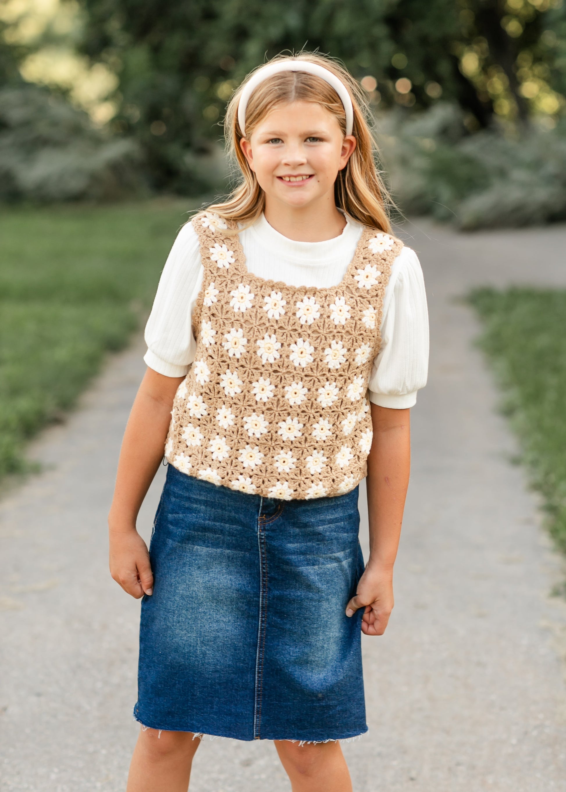 Girl's Daisy Sleeveless Crochet Top FF Girls