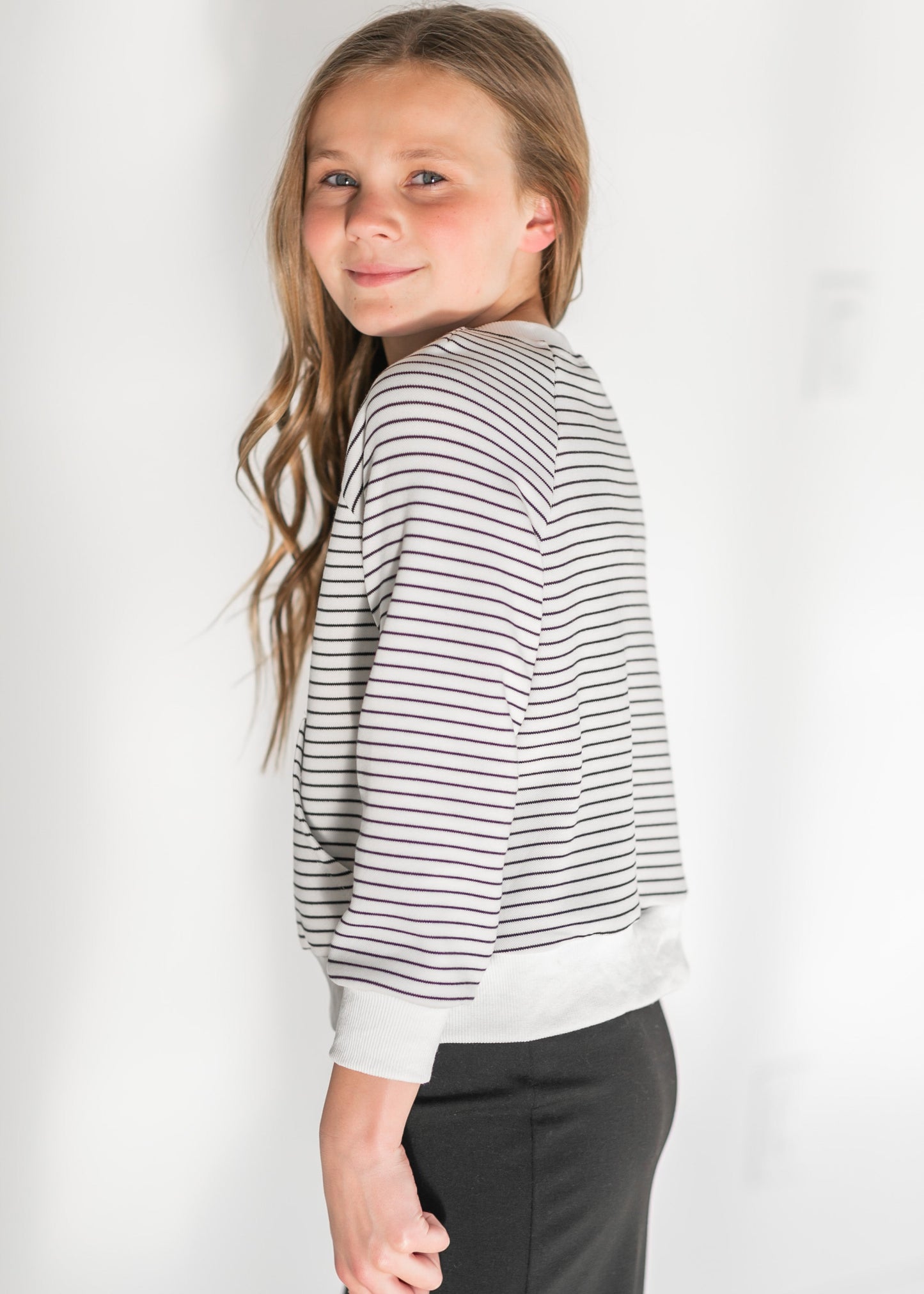 Girl's Half Button Striped Top Girls