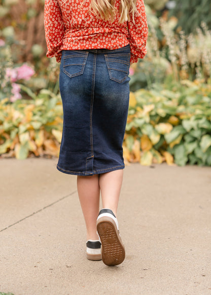 Girl's Indigo Wash Midi Denim Skirt FF Girls