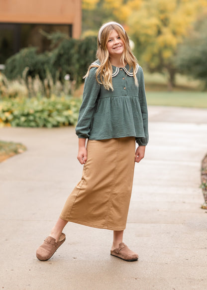 Girl's Khaki Long Skirt FF Girls