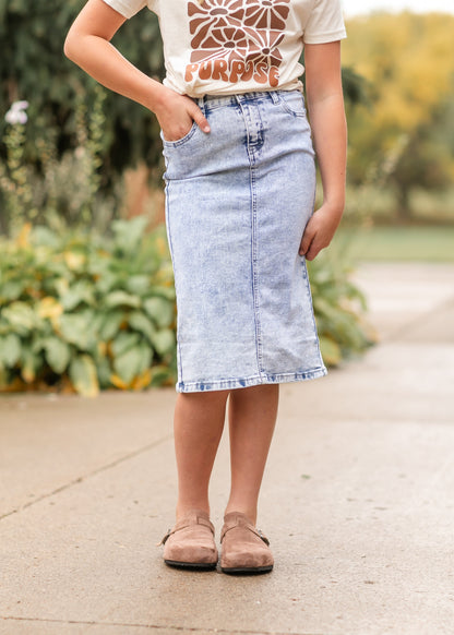 Girl's Sand Blast Midi Denim Skirt FF Girls