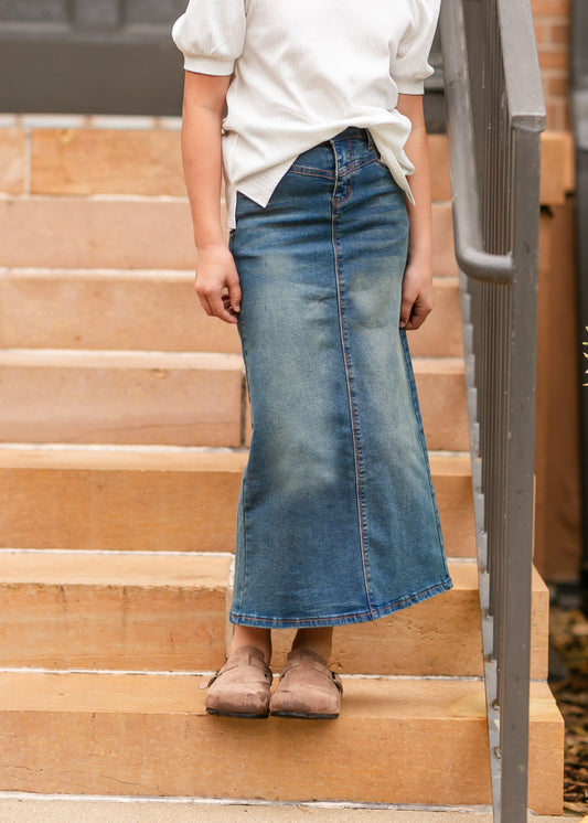 Girl's Vintage Wash Denim Skirt FF Girls