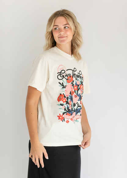 Give Thanks to Him Floral Graphic Tee FF Tops