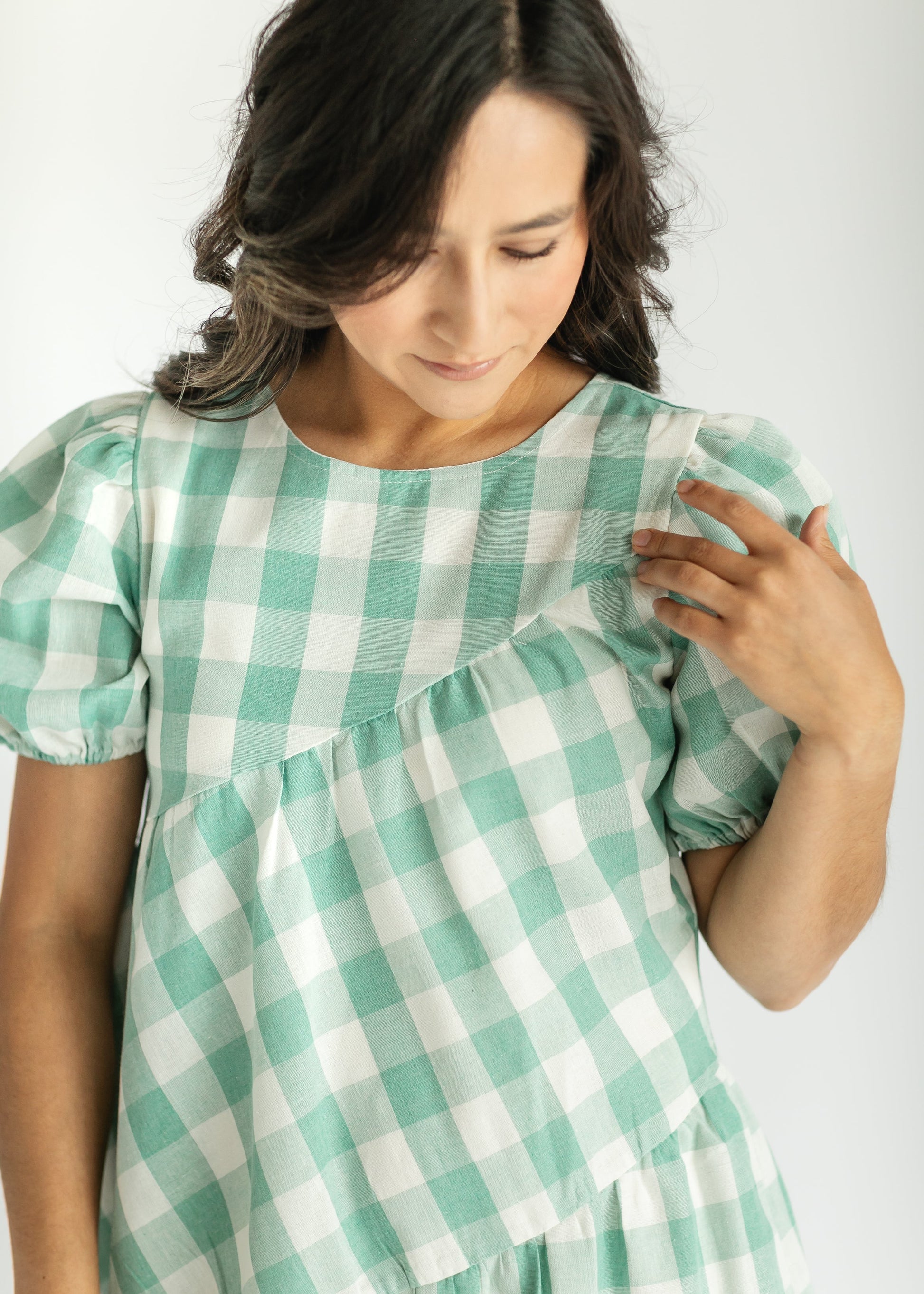 Green Gingham Tiered Midi Dress FF Dresses