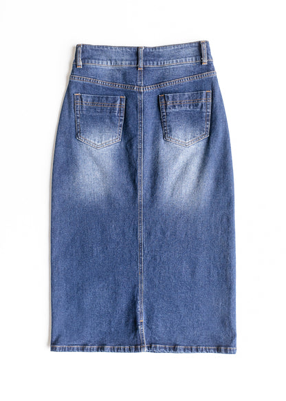 Greta Medium Wash Midi Denim Skirt IC Skirts