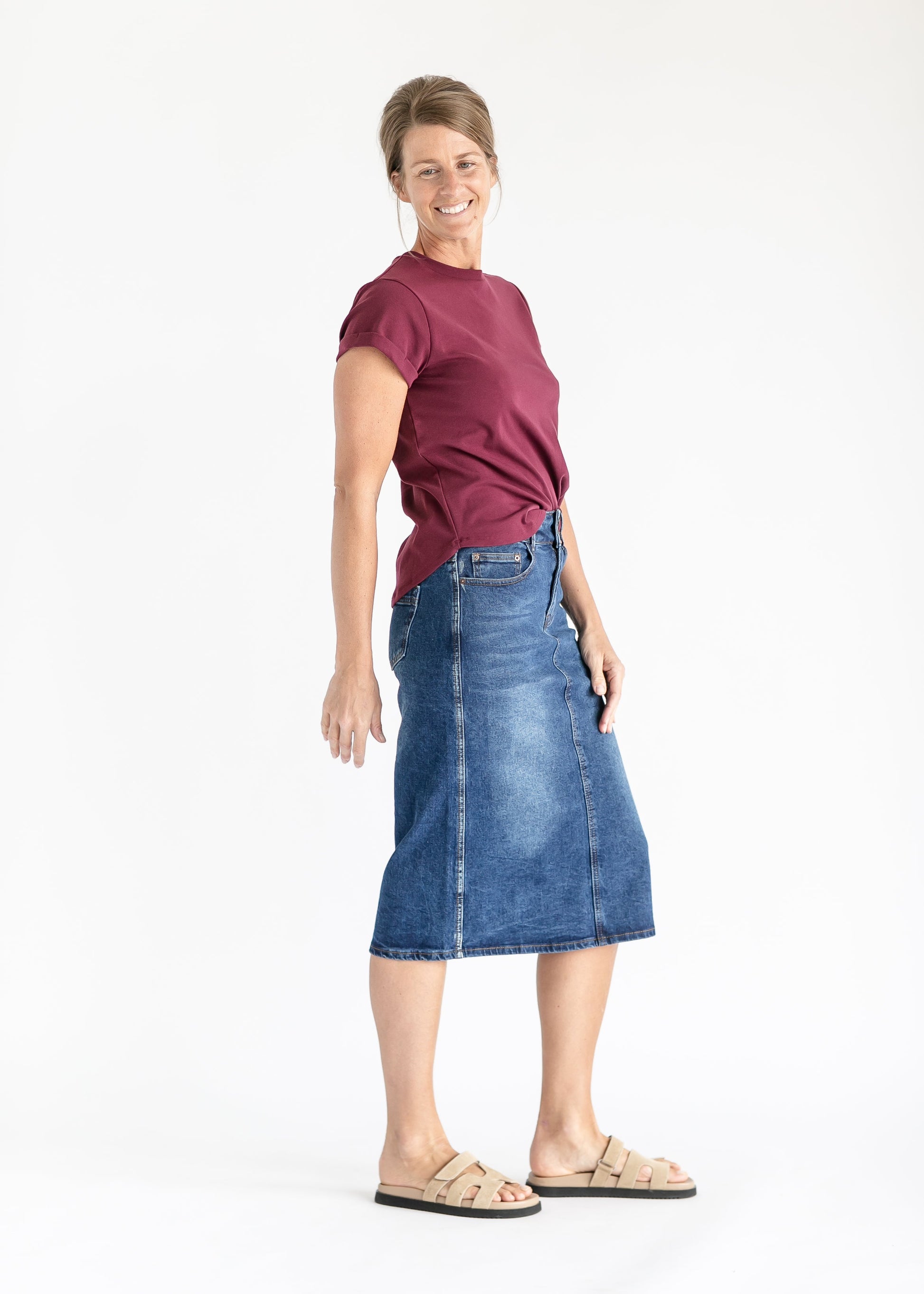 Greta Medium Wash Midi Denim Skirt IC Skirts