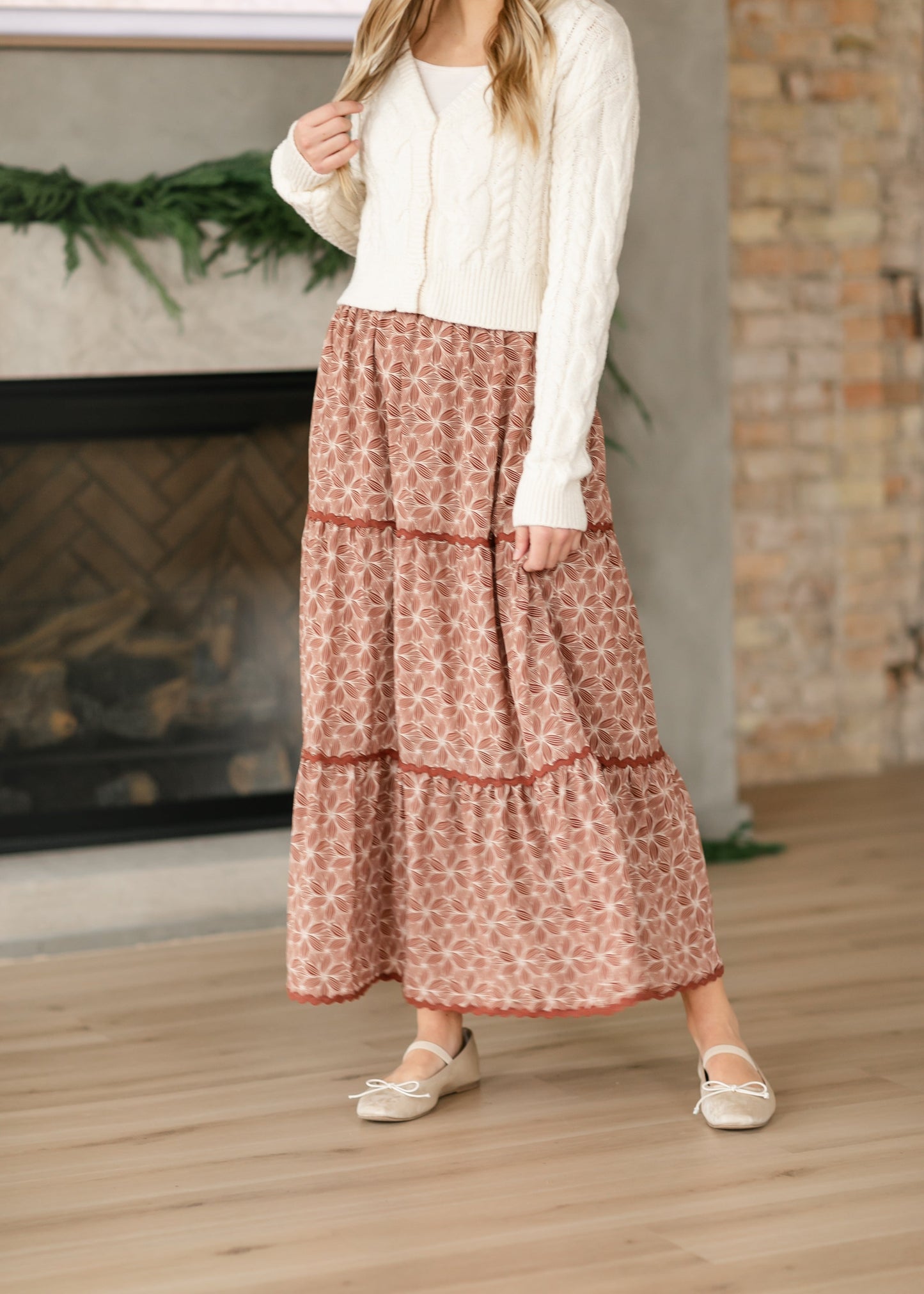 Gwen Geo Floral Rick Rack Tiered Maxi Skirt FF Skirts