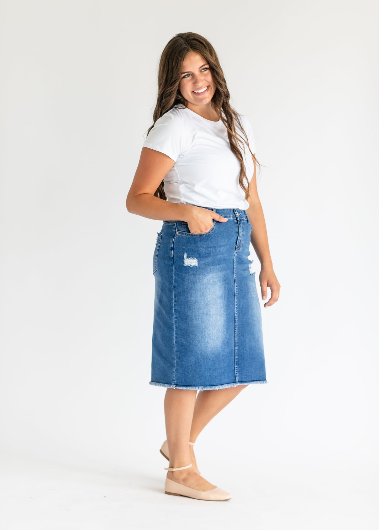 Hadley High Rise Denim Midi Skirt IC Skirts