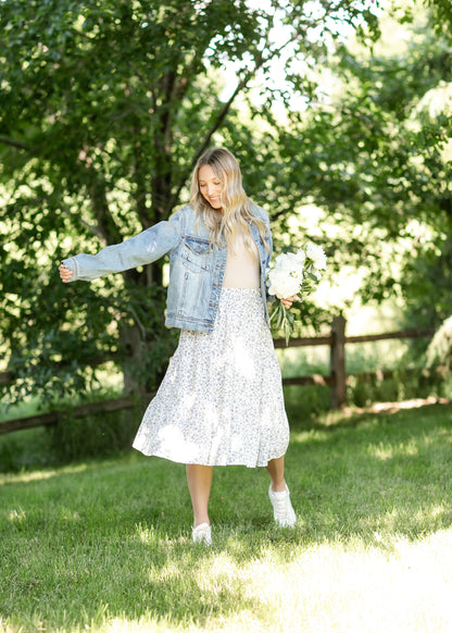 Harlow Blue Floral Tiered Midi Skirt IC Skirts