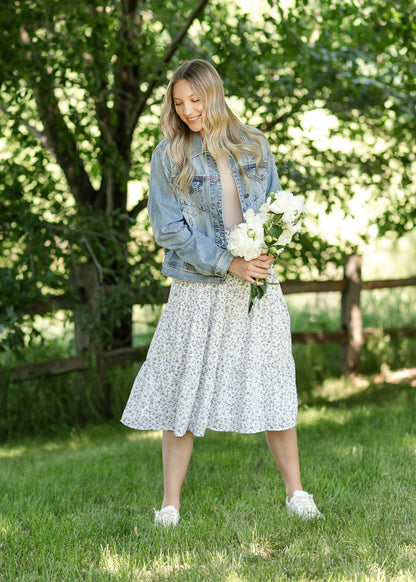 Harlow Blue Floral Tiered Midi Skirt IC Skirts