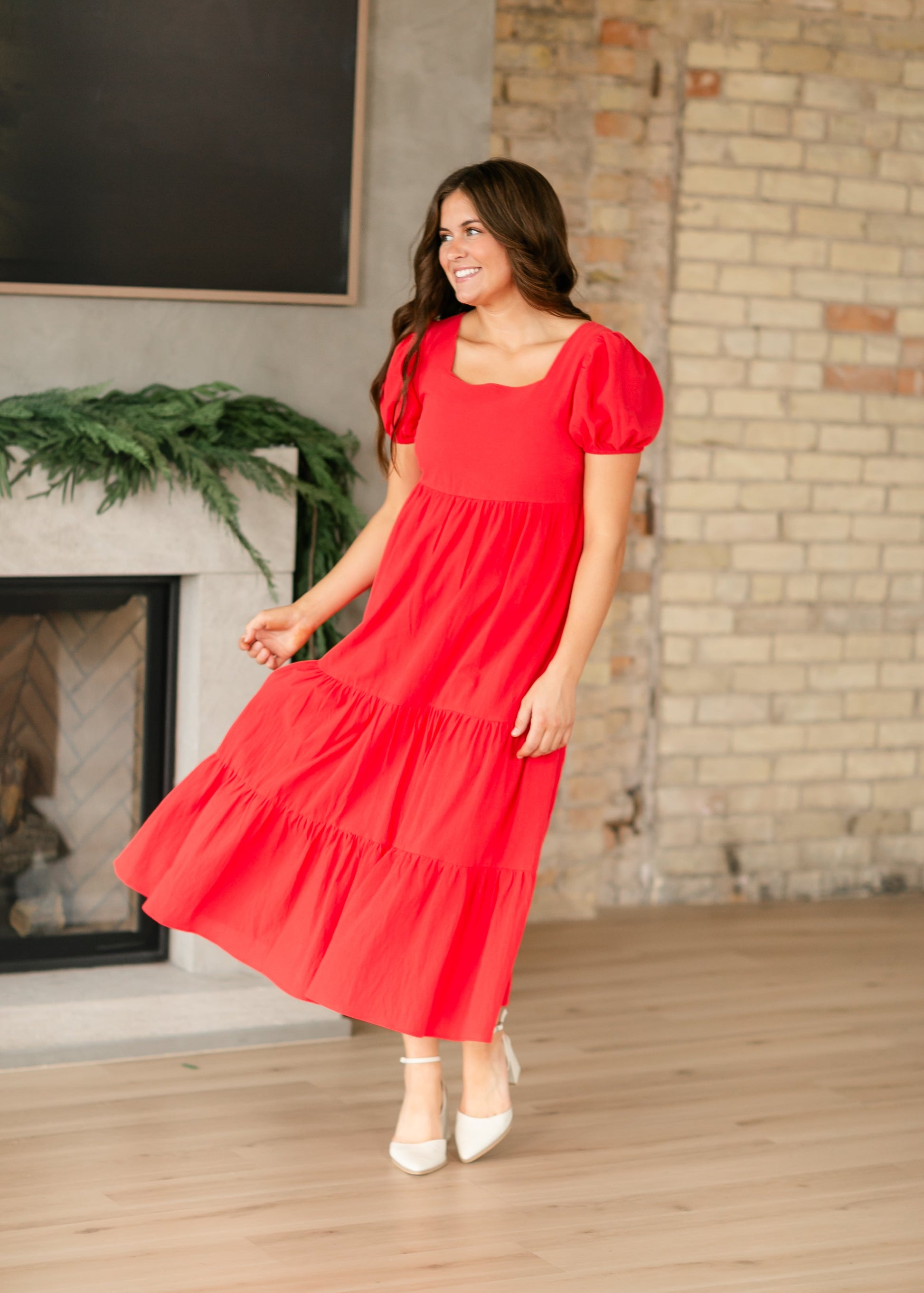 Harper Short Sleeve Tiered Red Maxi Dress FF Dresses