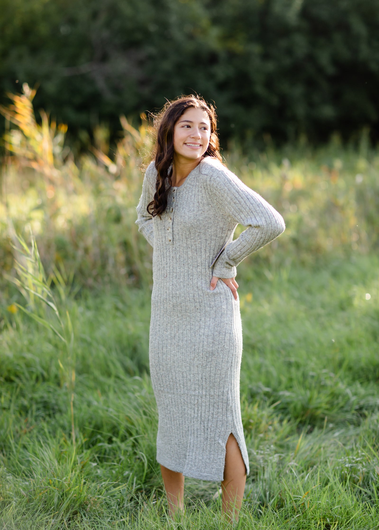 Henley Ribbed Sweater Midi Dress FF Dresses