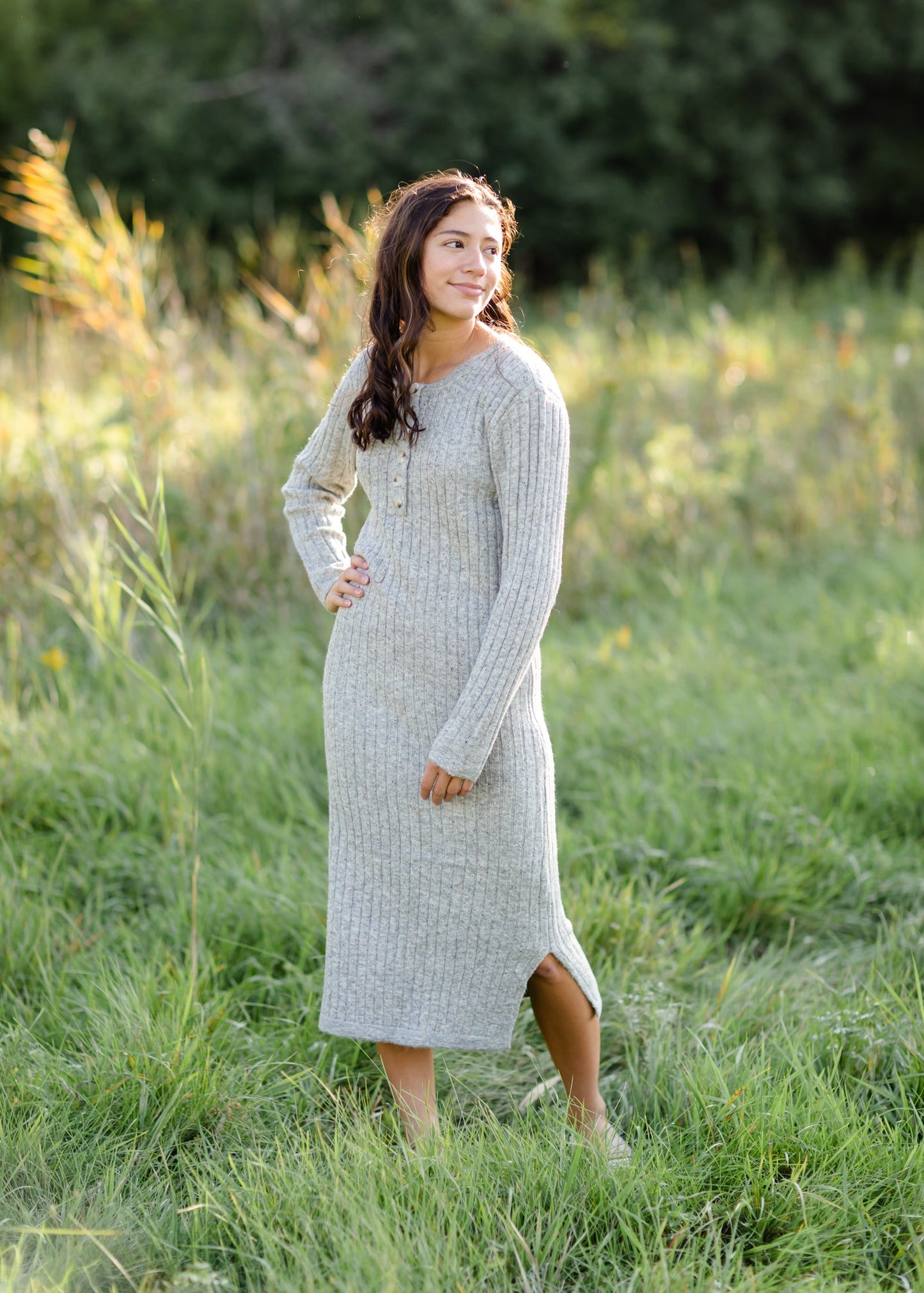 Henley Ribbed Sweater Midi Dress FF Dresses