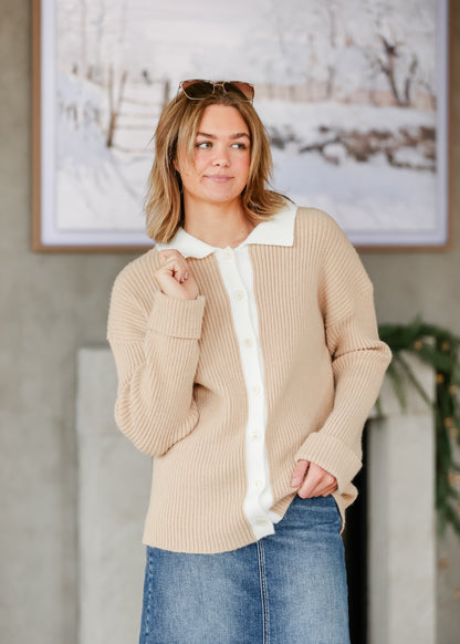 Herminie Two-Tone Button Up Cardigan FF Tops