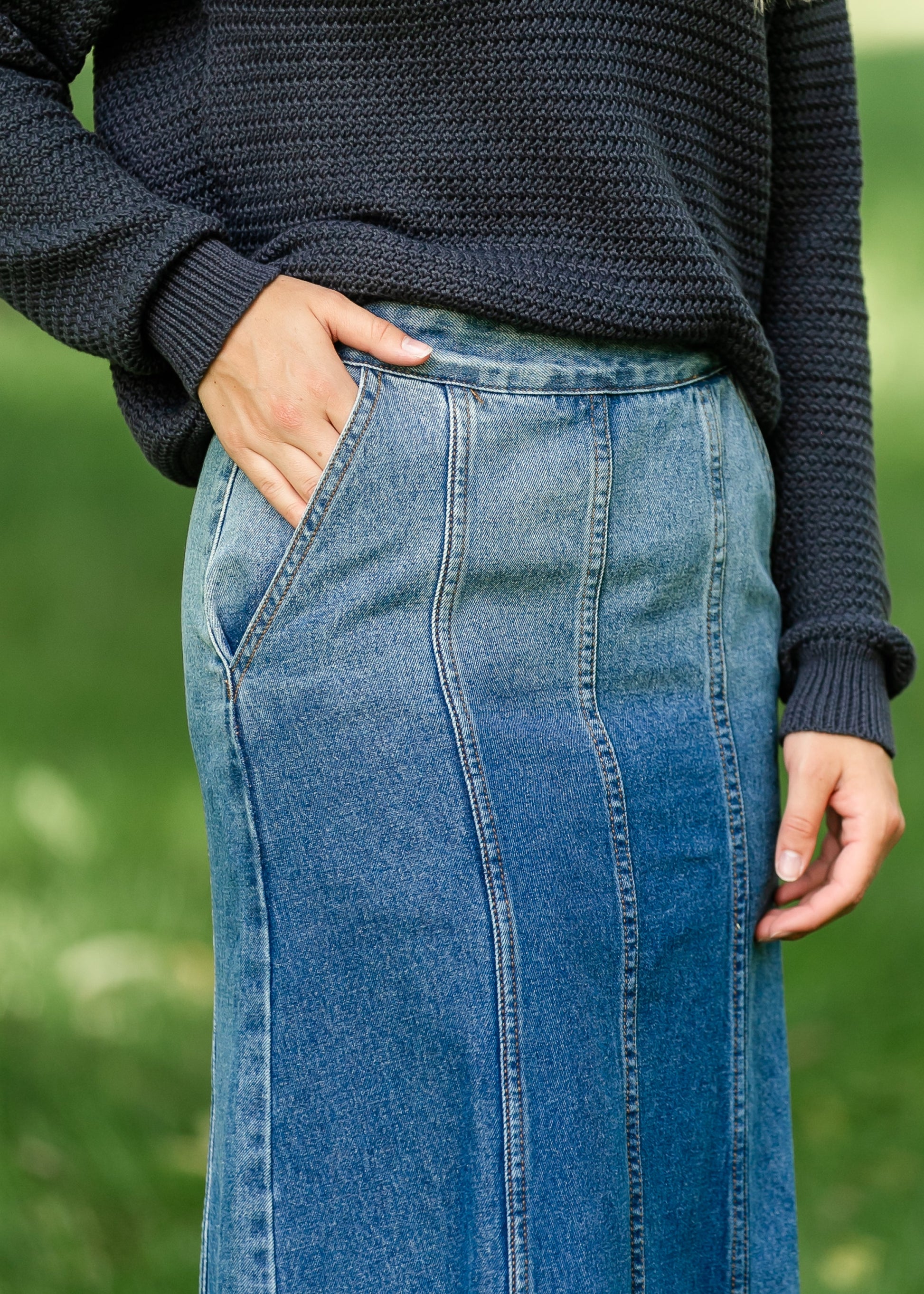 Holly Paneled Denim Maxi Skirt IC Skirts