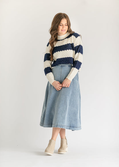 Iggy Scalloped Striped Crewneck Sweater FF Tops