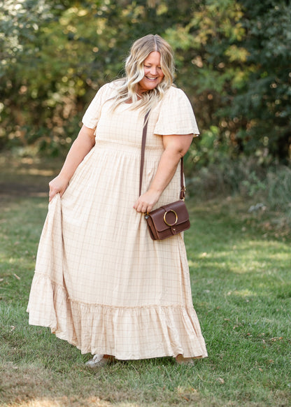 Isabella Taupe Plaid Maxi Dress IC Dresses