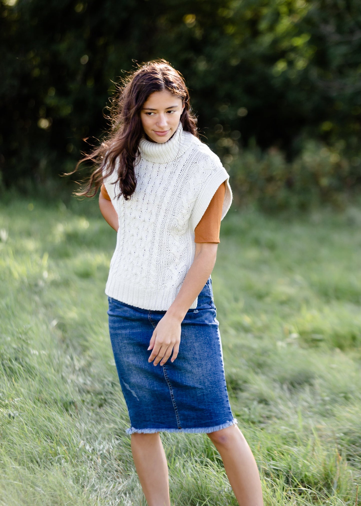 Ivory Turtleneck Cable Knit Sweater Vest - FINAL SALE FF Tops