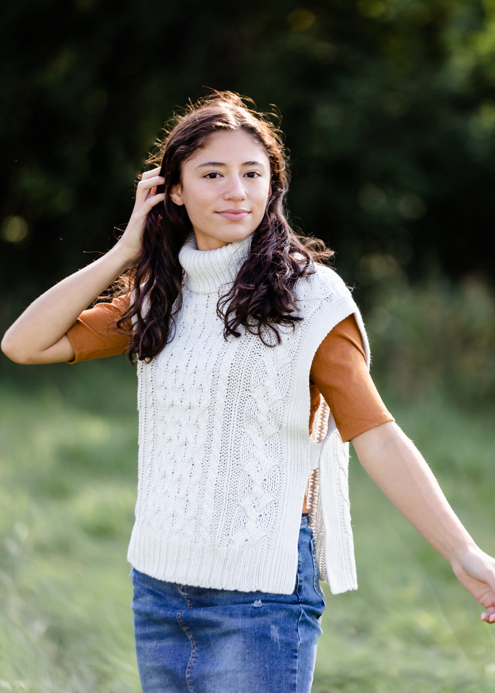 Ivory Turtleneck Cable Knit Sweater Vest - FINAL SALE FF Tops