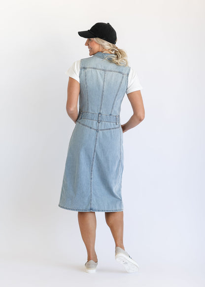 Jamila Sleeveless Button Front Denim Midi Dress FF Dresses