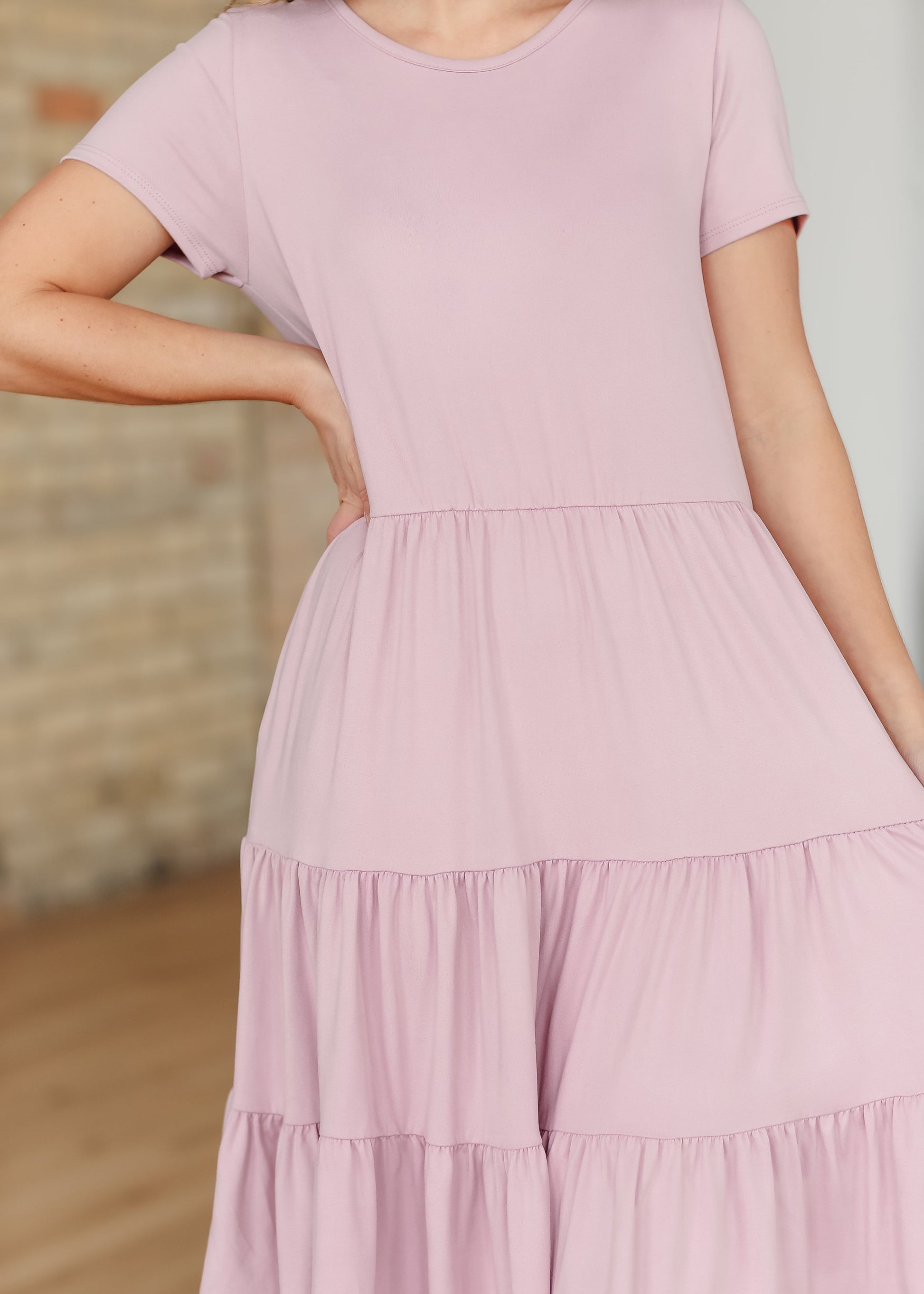 Jenna Pink Knit Short Sleeve Tiered Midi Dress IC Dresses