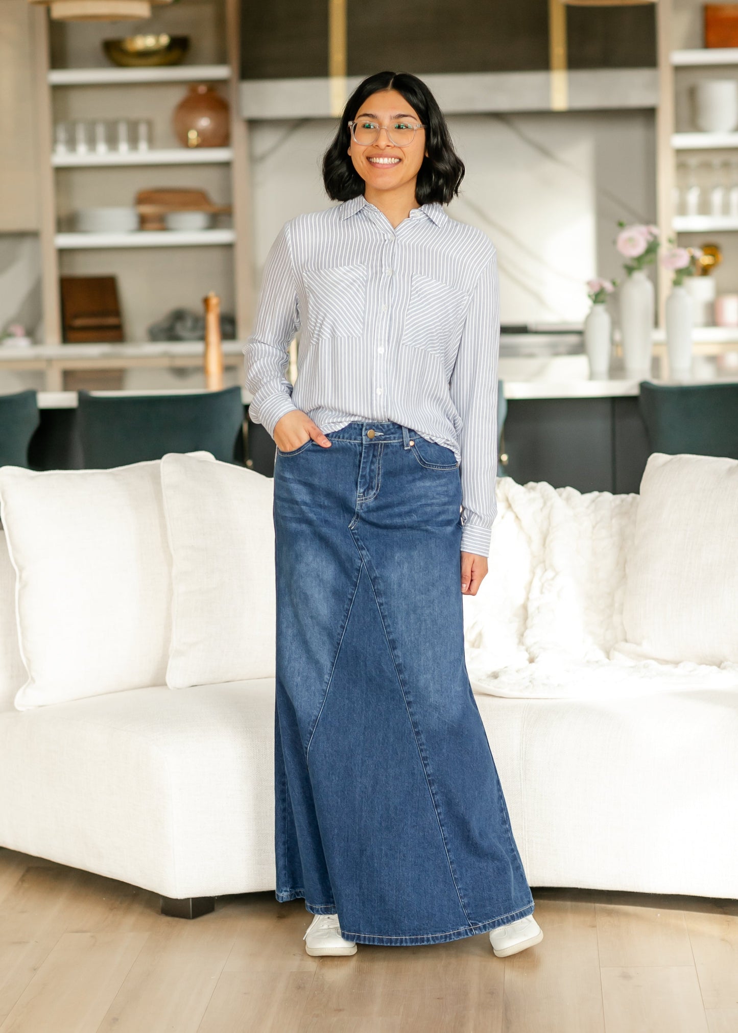 Jennifer A-Line Long Denim Skirt IC Skirts